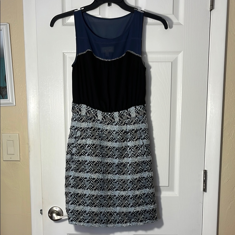 Moulinette Soeurs Anthropology Carrington tweed skirt dress black blue sz0